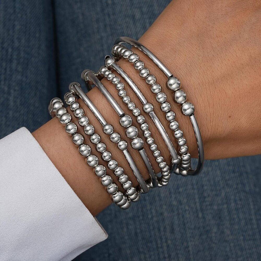 Versatile 8-Pc Silver Bangle Bracelet Set - Styli… - image 7